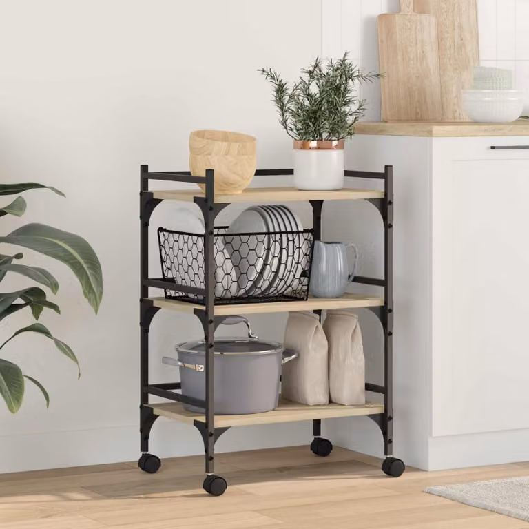 vidaXL Carrello da Cucina Moderno in Legno e MDF, Colore Marrone, L/P/H: 50 x 35 x 75,5 cm