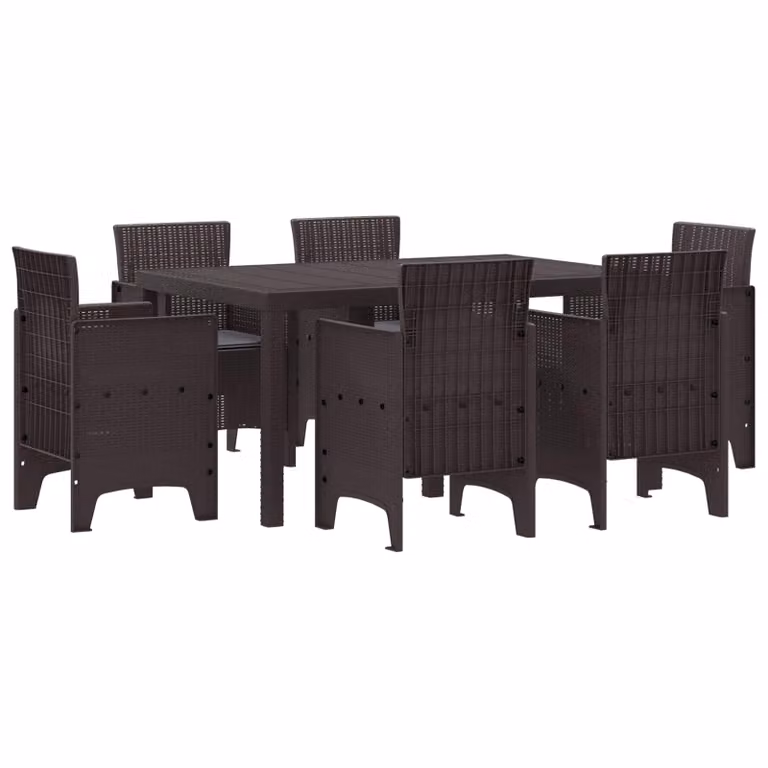 Set da pranzo per giardino e terrazzo vidaXL in 7 pezzi in rattan marrone con tavolo rettangolare
