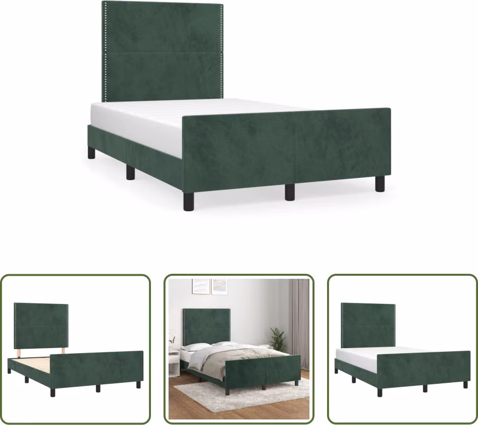 The Living Store Struttura letto con testiera in velluto verde scuro 120x190 cm