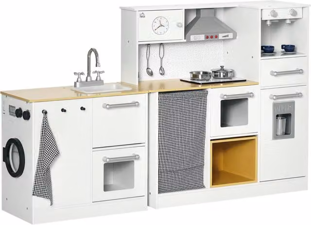 Cucina Giocattolo HOMCOM per Bambini con Utensili Luci e Suoni in Legno e Plastica, Colore Bianco