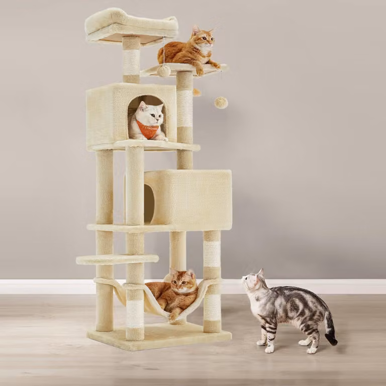 Albero per gatti - Tiragraffi - Rivestito in peluche - 155 cm, Sisal e pannello di fibra a media densità, stabile