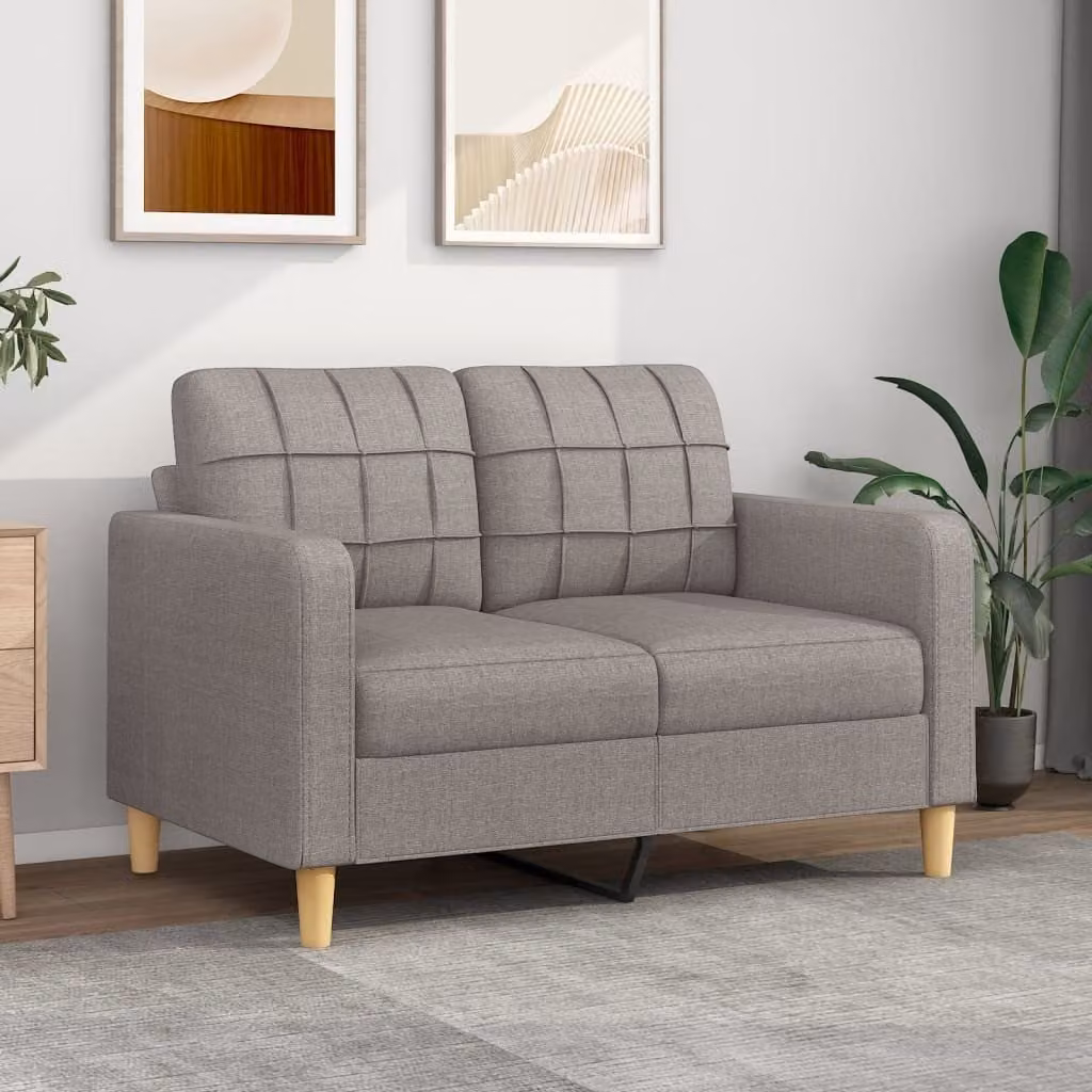 Divano a due posti, colore taupe, 120 cm, rivestito in tessuto