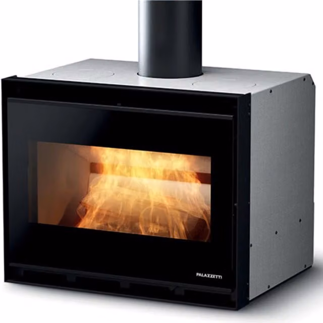Caminetto a legna da inserimento Plazzetti con convezione naturale e focolare Thermofix in ghisa grigia L: 90 cm