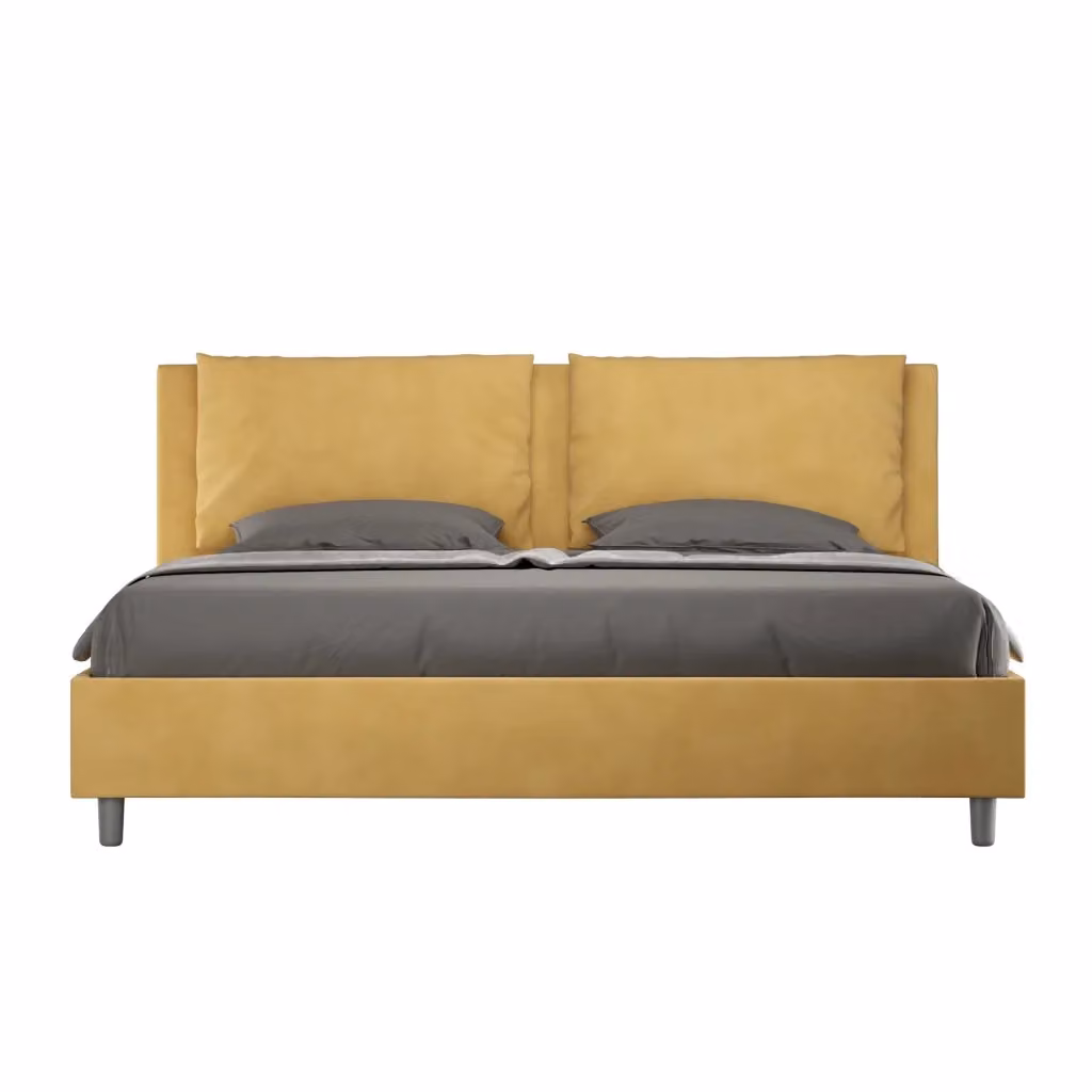 Letto matrimoniale king size Antea con rete imbottita in microfibra color giallo L: 210 cm, P: 190 cm – 2