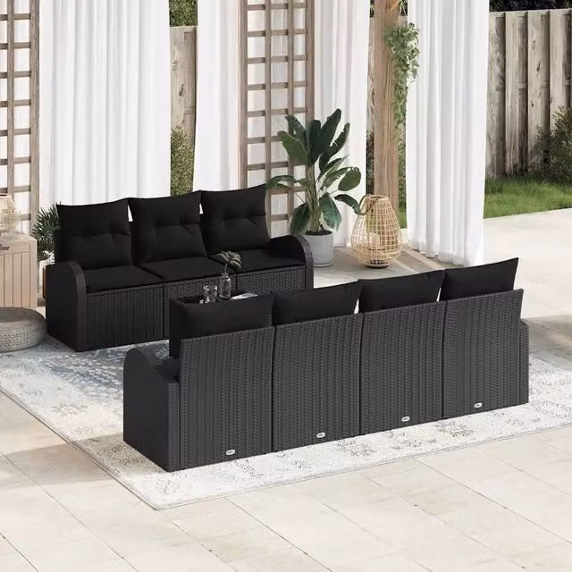 Set Divano da Giardino 8 pz Nero polyrattan 3345953