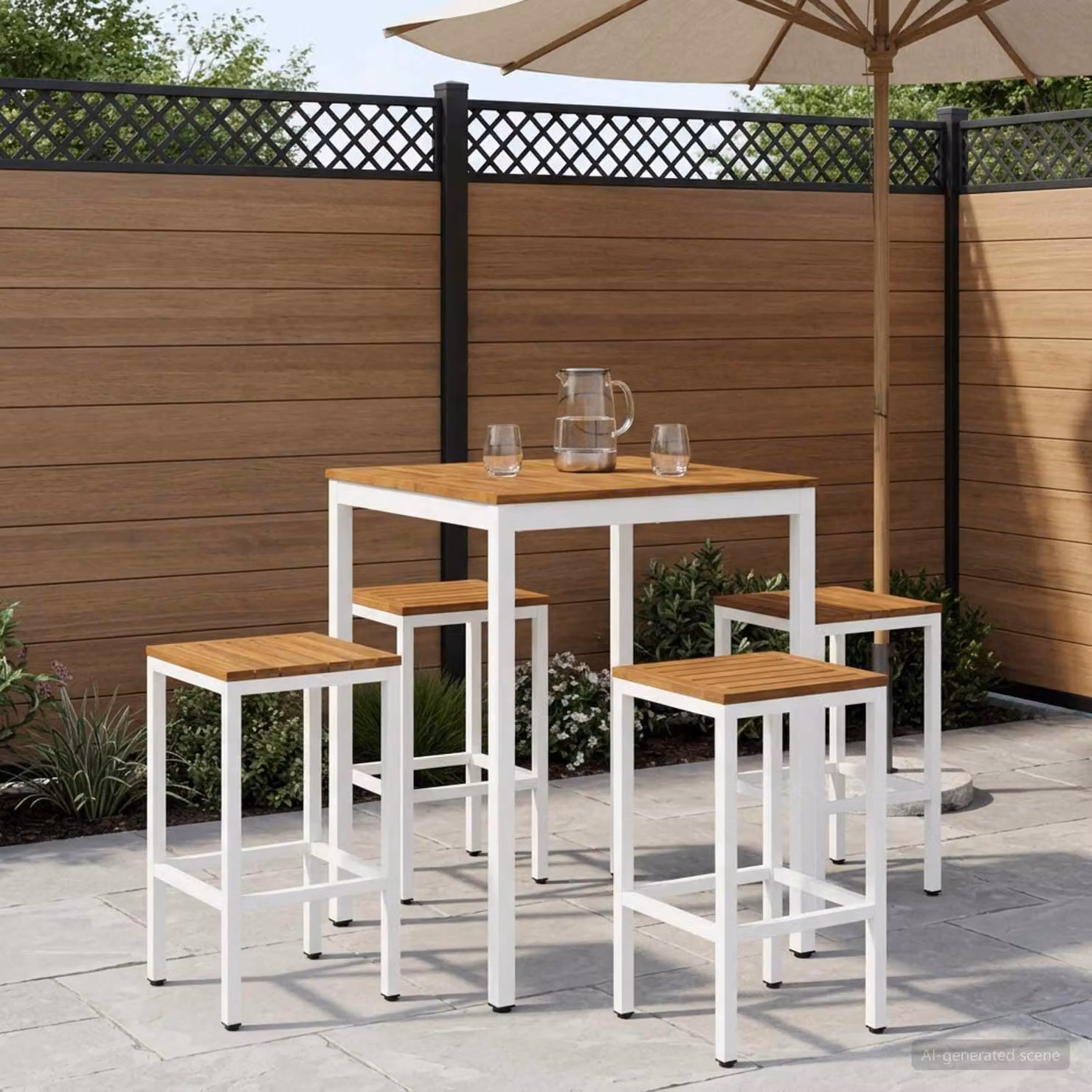vidaXL Tavolo Bar da Giardino NAARDEN in Legno di Acacia Naturale e Bianco L/P/H: 60 x 60 x 105 cm
