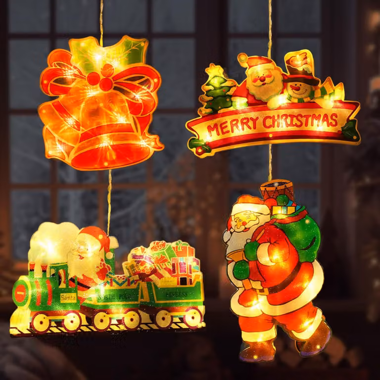 Luci natalizie a LED, 4 pezzi, colorate, con ventosa, utilizzabili su entrambi i lati