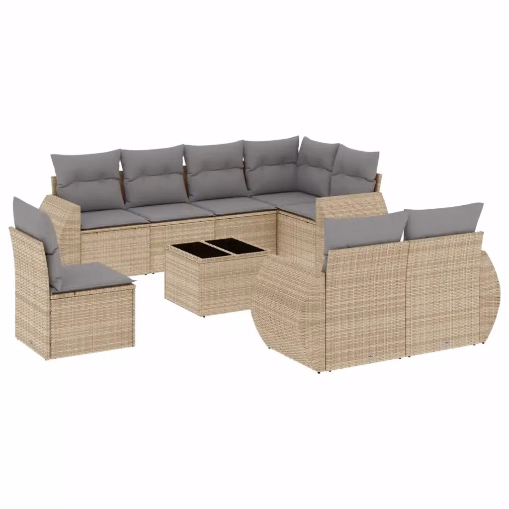 vidaXL Set Divano da Giardino a L con Cuscini Beige e Grigio in Polyrattan e Metallo – 2