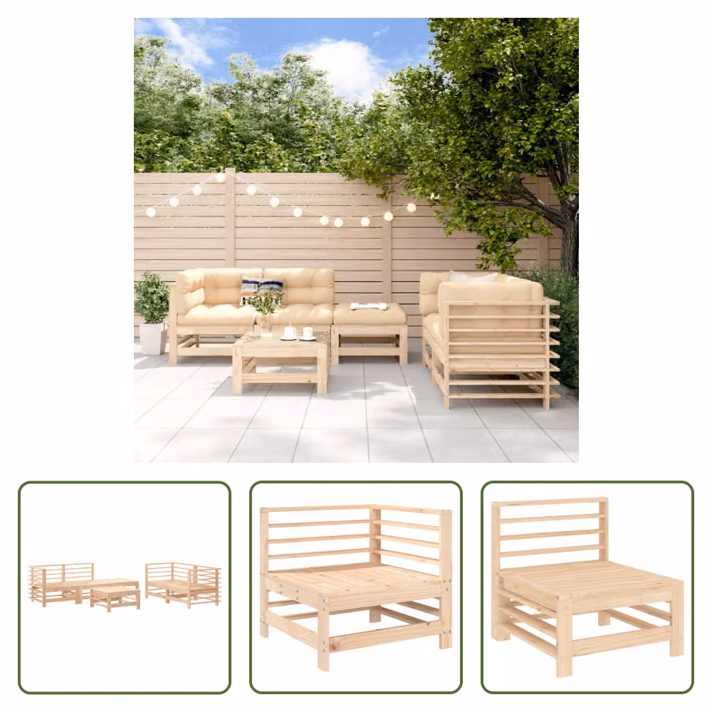The Living Store Set da salotto da giardino in pino massiccio da 6 pezzi