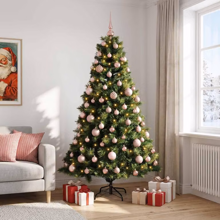Albero di Natale artificiale con decorazioni a forma di sfera, altezza 240 cm, 300 luci LED