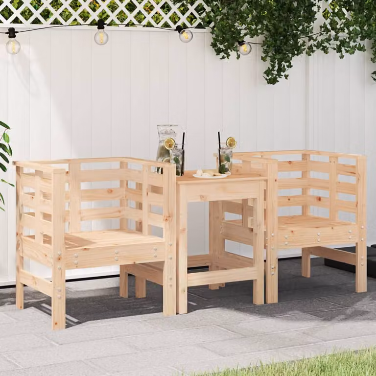 Set di 2 sedie da giardino vidaXL in legno di pino massello marrone e beige con braccioli L: 61,5 cm, P: 53 cm, H: 71 cm