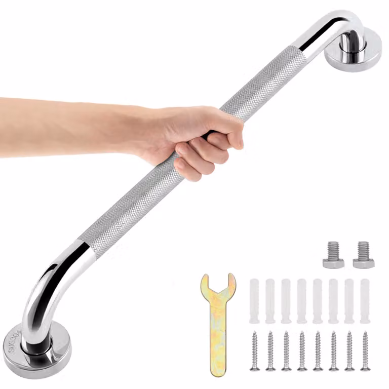 Corrimano da 61 cm, in acciaio inossidabile, finitura cromata, antiscivolo, per bagno