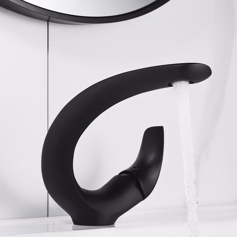 Miscelatore monocomando per lavabo, finitura nera opaca, in ottone, con controllo dell'acqua fredda e calda