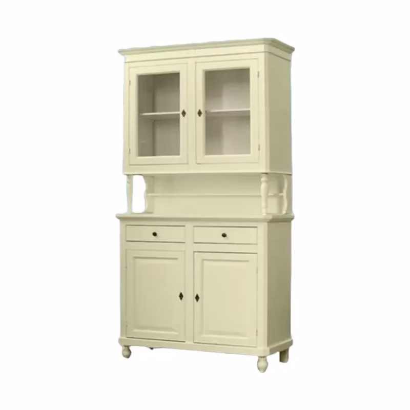 Cristalliera Shabby Chic Mobili 2G in Legno di Pino con Ante in Vetro, Colore Bianco e Beige, L: 104 cm, P: 43 cm, H: 208 cm – 1