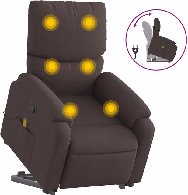Poltrona | Sedia Relax Alzapersona Massaggi Reclinabile Marrone Scuro Tessuto