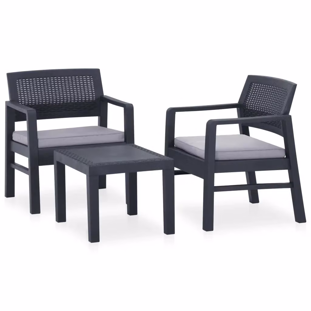 Set Salotto da Giardino Moderno in Plastica con Cuscini, 3 Pezzi, Grigio Antracite Opaco – 2