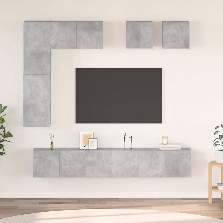 vidaXL Set di Mobili Porta TV 8 pezzi in Legno Multistrato Grigio Cemento per Soggiorno in Stile Industrial