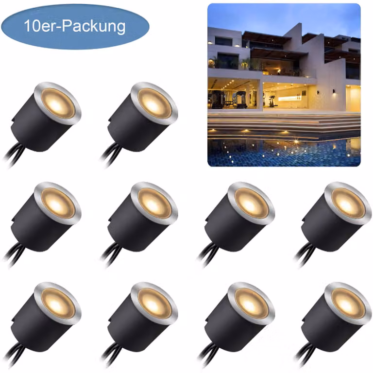 AIORBER IP67 LED set di faretti da incasso 12V, mini faretti da soffitto impermeabili, per esterni e interni, a risparmio energetico, bianco caldo, acciaio inox