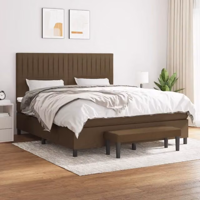 Letto Ibrido con Giroletto a Molle e Materasso vidaXL in Legno e Tessuto, Marrone e Bianco, L/P/H: 160 x 200 x 128 cm – 1