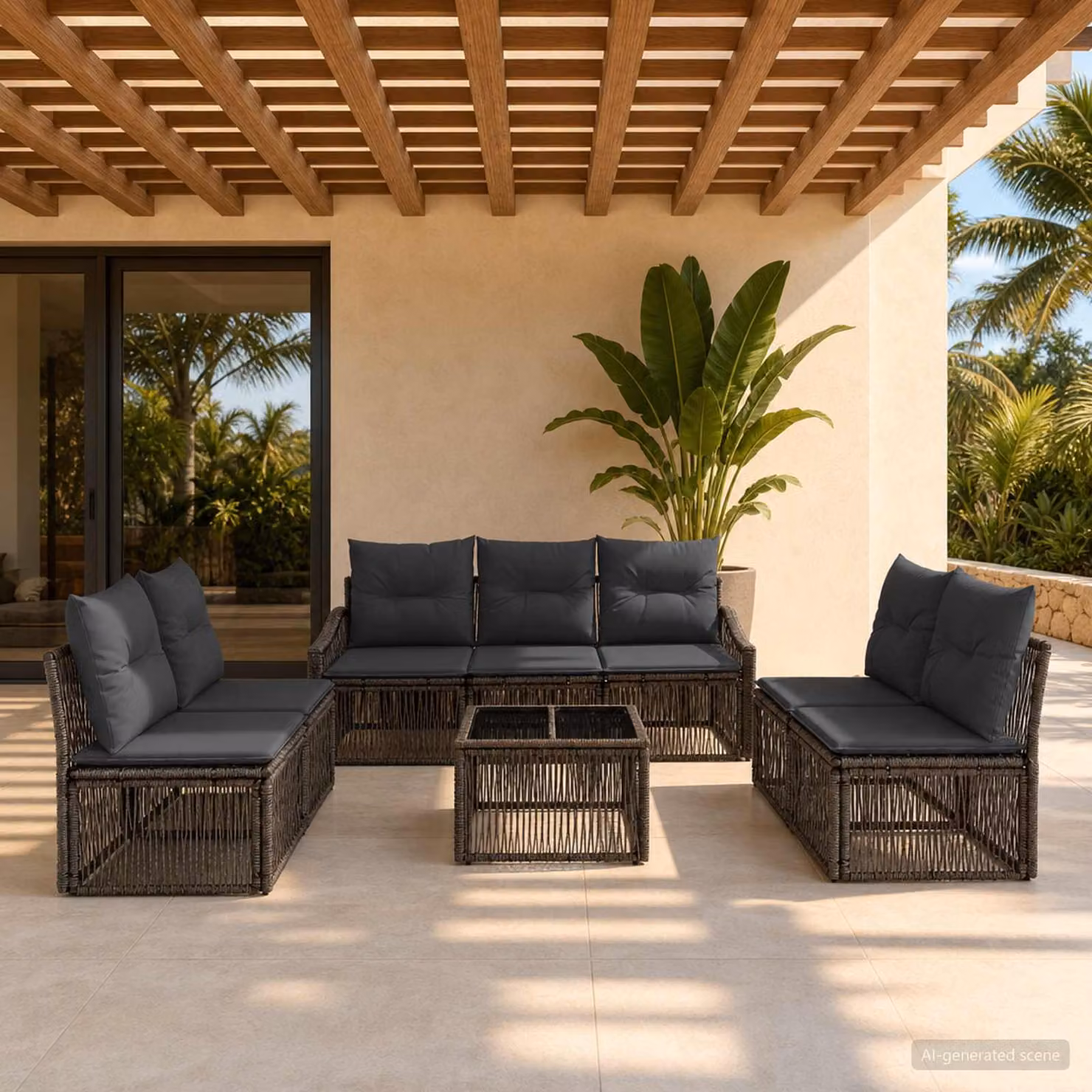 Set Divano da Giardino vidaXL 8 pz Grigio con Tavolino e Cuscini in Polyrattan e Acciaio