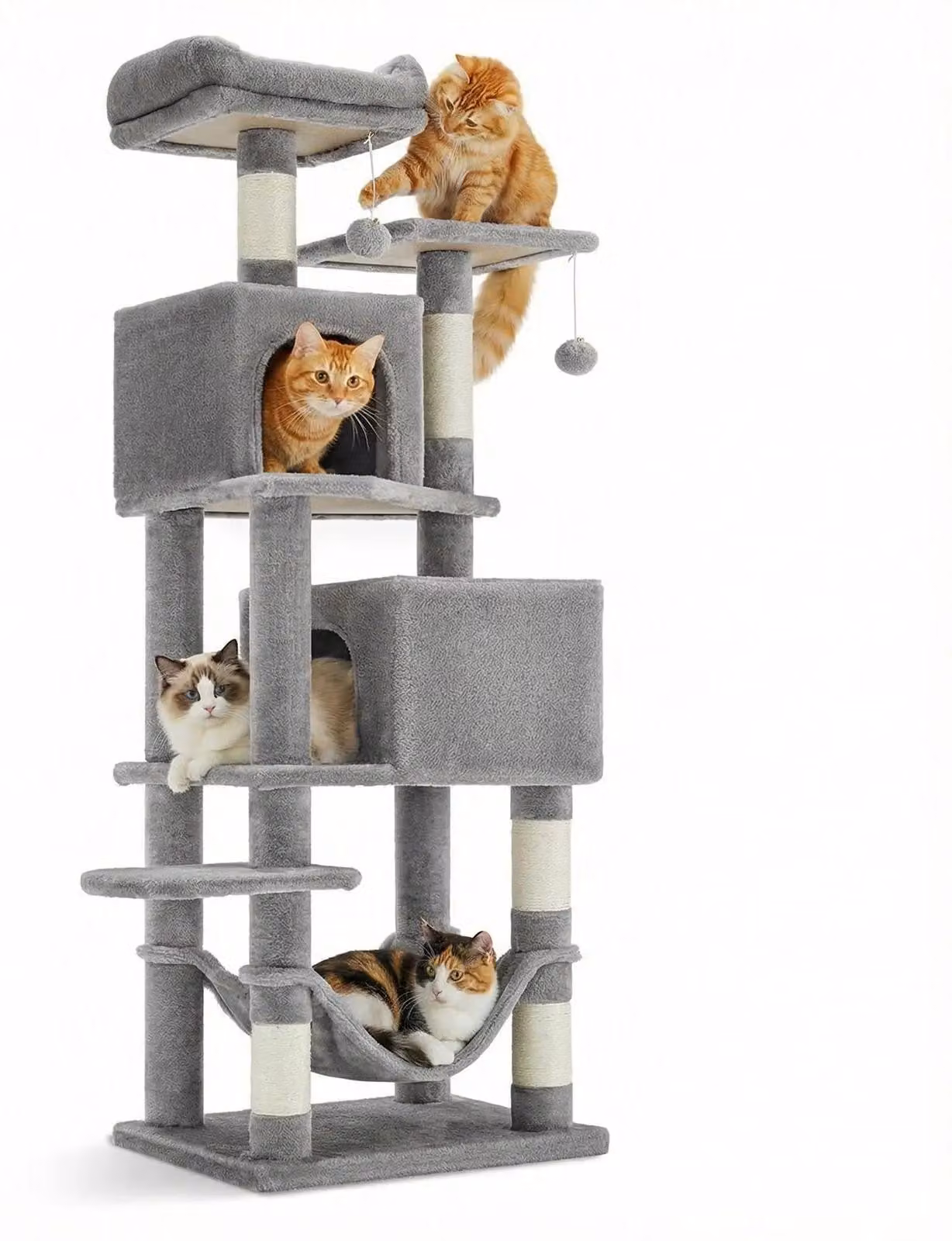 Katzenbaum, design modulare, pali da graffio rinforzati, GRIGIO