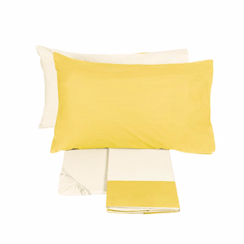 DIALOGO Completo lenzuola - Taglia: 2 piazze,Colore: DIALOGO - OFF-WHITE + GIALLO