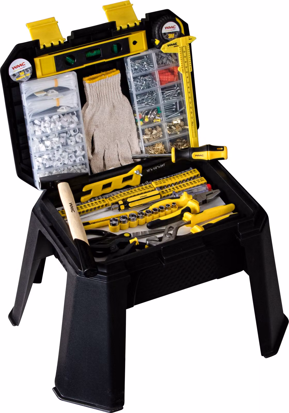Set di utensili WMC Tools da 1/4" - 1200 pezzi - Valigetta porta attrezzi - Sgabello - Sgabello da lavoro - Set di utensili per il fai da te