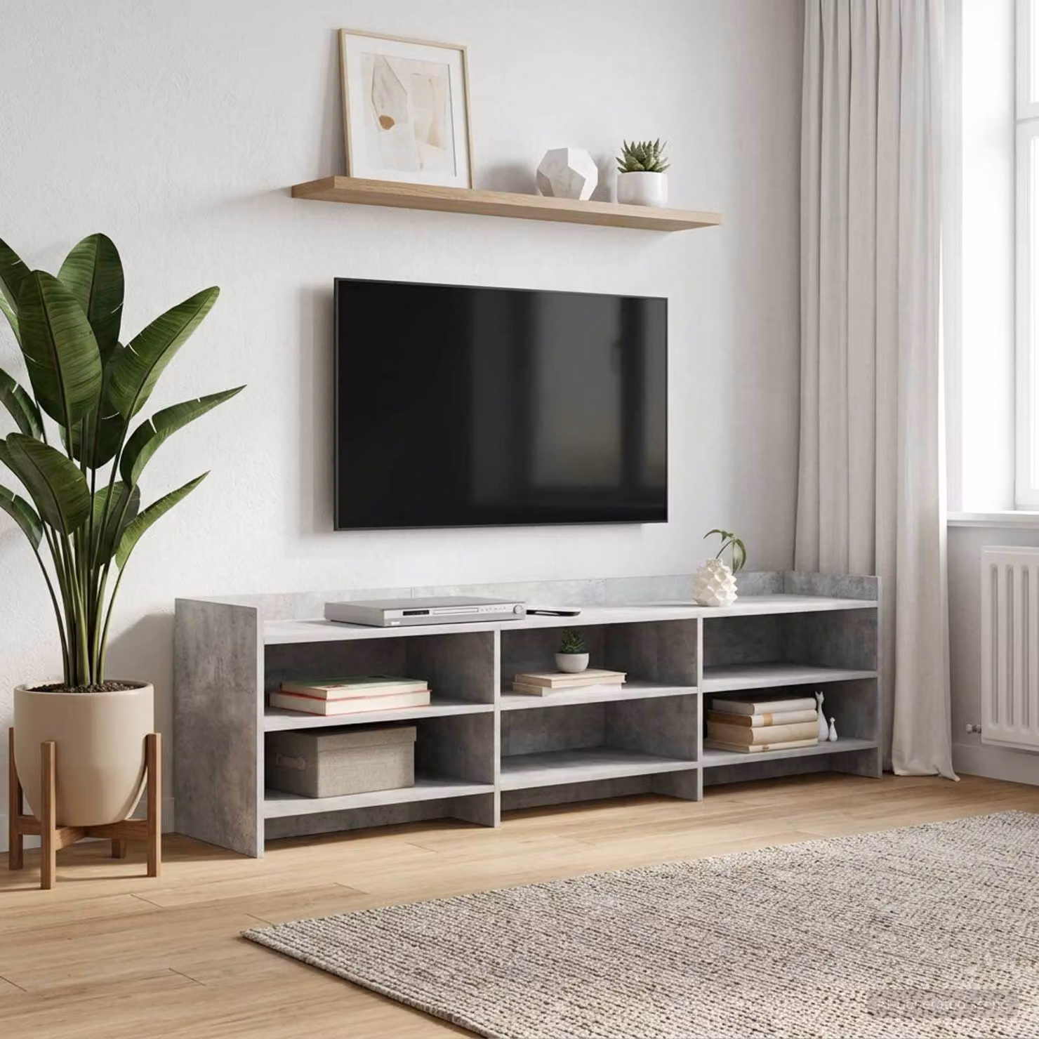 Mobile TV moderno vidaXL in legno ingegnerizzato e MDF, Grigio Cemento, L: 168 cm, P: 33 cm, H: 47 cm