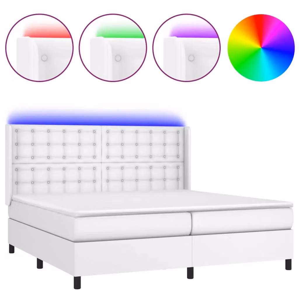 vidaXL Giroletto con Molle e Materasso in Similpelle Bianco con Illuminazione LED e Porte USB L/P/H: 200 x 203 x 128 cm – 2