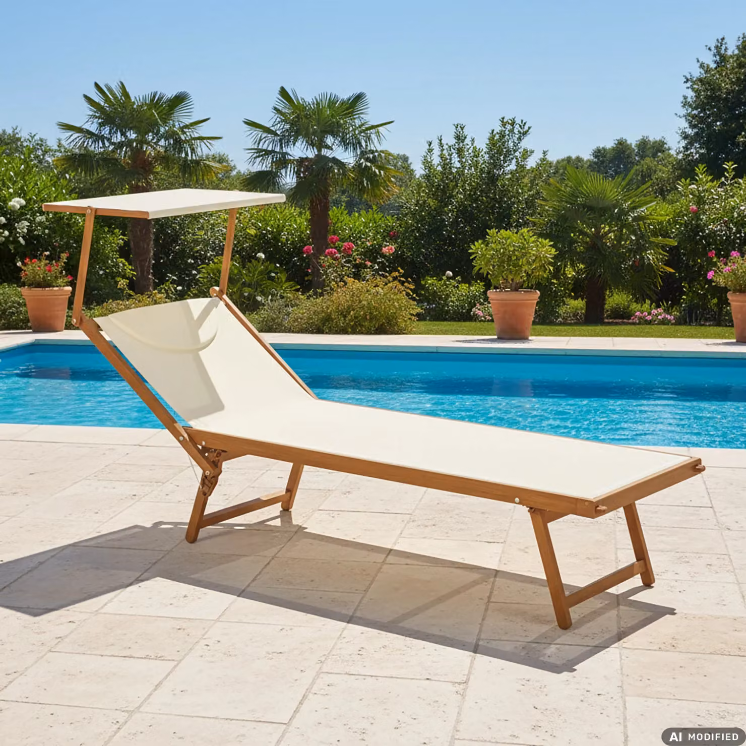 Vestiamo Casa Mare Lettino con Parasole Regolabile in Alluminio Effetto Legno e Tessuto Bianco H 36 x L 189 x P 58 cm – 2