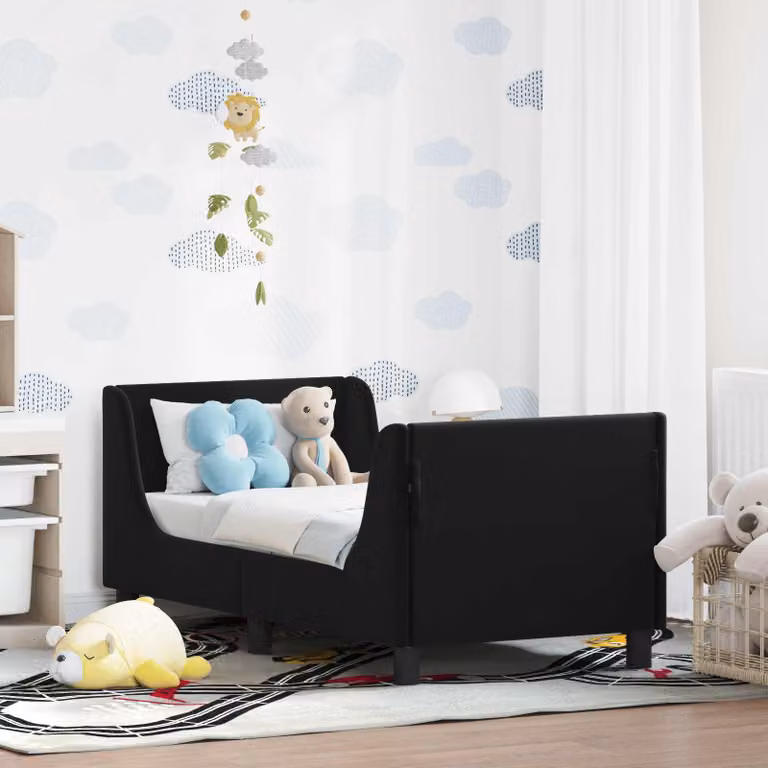 vidaXL Struttura letto per bambini moderna in legno MDF con rivestimento in velluto nero L/P/H: 140 x 70 x 76 cm