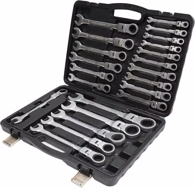 Set di 22 chiavi combinate con cricchetto snodate Breckner Germany in acciaio cromo vanadio, colore argento – 1