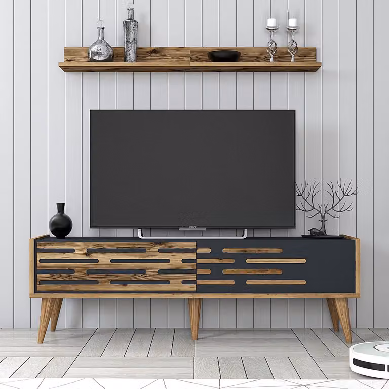 Skye Decor, Valensiya 140 - Noce, Antracite, Mobile TV, Noce, 100% PANNELLI DI PARTICELLE RIVESTITI IN MELAMMINA, 140 x 45 x 35 cm
