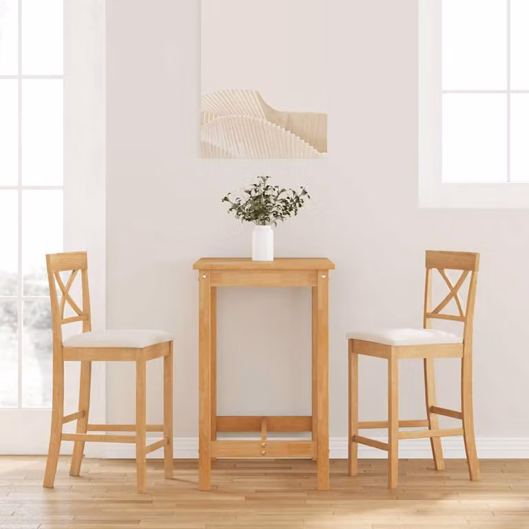 Set di 2 sgabelli da bar vidaXL in legno massello di hevea naturale con cuscini marroni