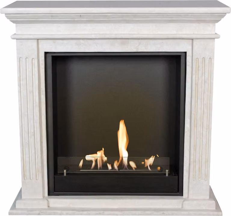 Caminetto a etanolo Xaralyn - Cadiz BIU-SWP - pietra naturale levigata bianca - riscaldamento a 3 kW - caminetto da incasso incluso - caminetto decorativo