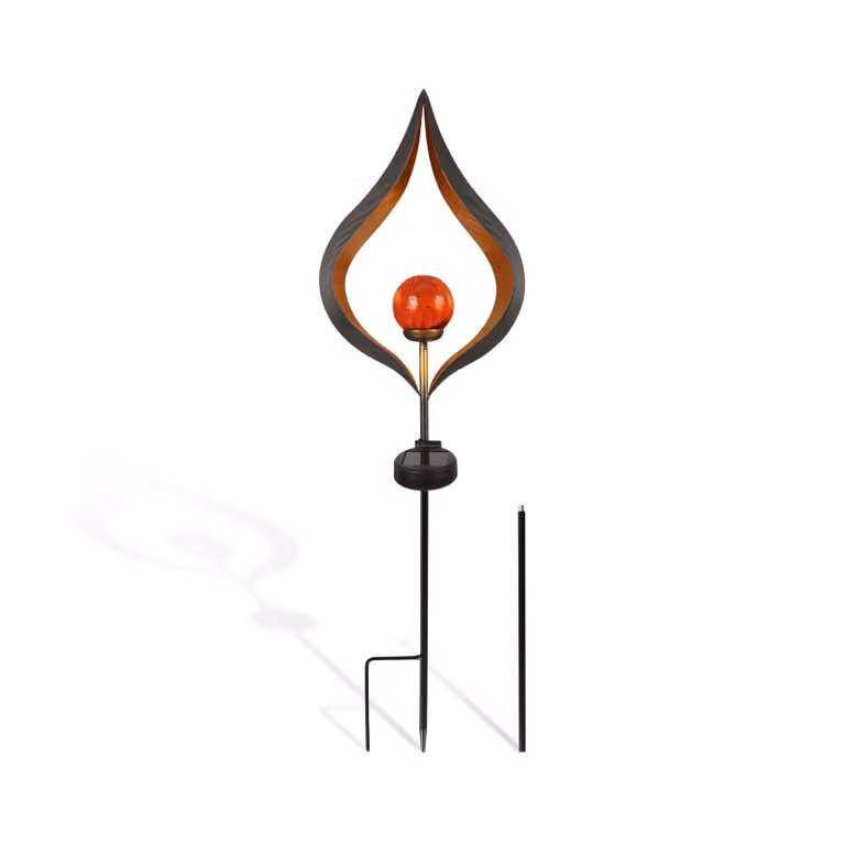 Lampada solare da giardino a goccia – Lampada a LED con effetto fiamma, resistente alle intemperie, in metallo, lampada solare da esterno, decorazione da giardino con effetto fiamma
