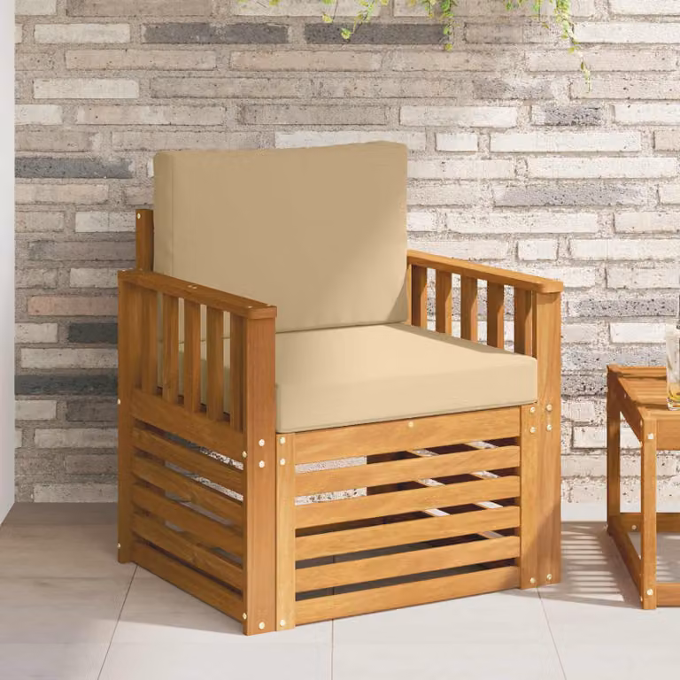 Set di divani da esterno moderno vidaXL in legno di acacia massello e poliestere con cuscini beige e marrone