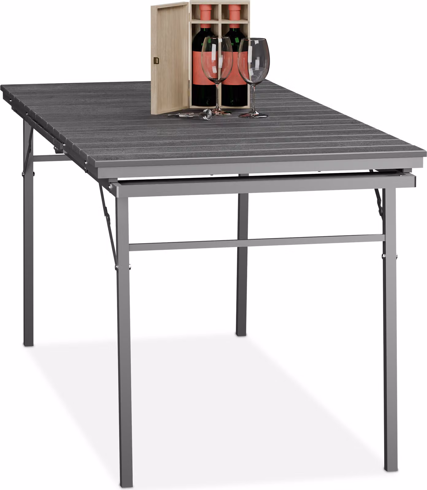 Tavolo da giardino pieghevole Relaxdays, larghezza: 166 - 215 cm, plastica, acciaio, resistente alle intemperie, 8 persone, tavolo da campeggio, grigio