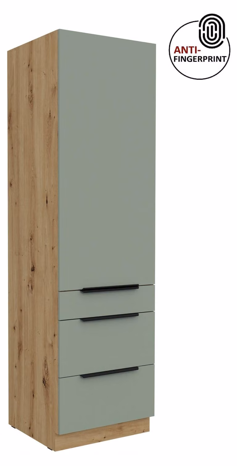 Credenza da cucina da 60 cm, cucina ARIA in acquamarina ultra opaca + rovere Artisan opaco, frontali di alta qualità con rivestimento anti-impronta, mobile da cucina con chiusura ammortizzata