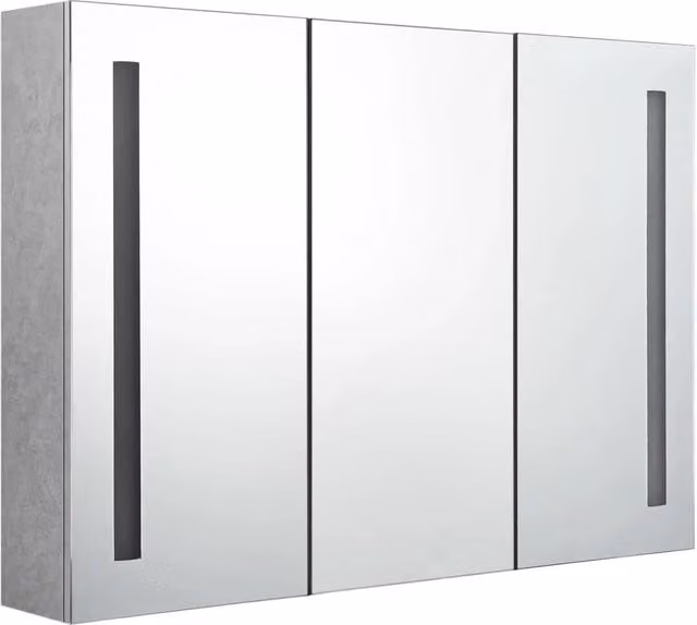 Armadietto da bagno moderno con specchio e illuminazione LED in MDF grigio opaco, L: 89 cm, P: 14 cm, H: 62 cm