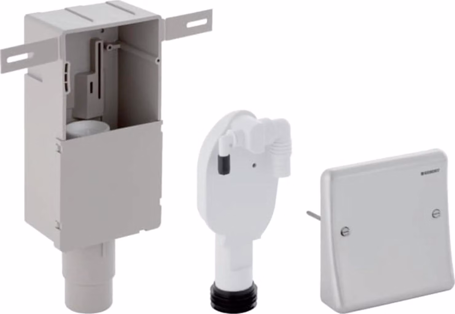 Sifone Geberit UP per dispositivi con cassetta UP 2 attacchi, piastra di copertura in acciaio inox, 1 pz.