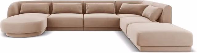 Divano panoramico destro Tulum di Cosmopolitan Design in velluto beige per 6 persone L/P/H: 330 x 167 x 70 cm