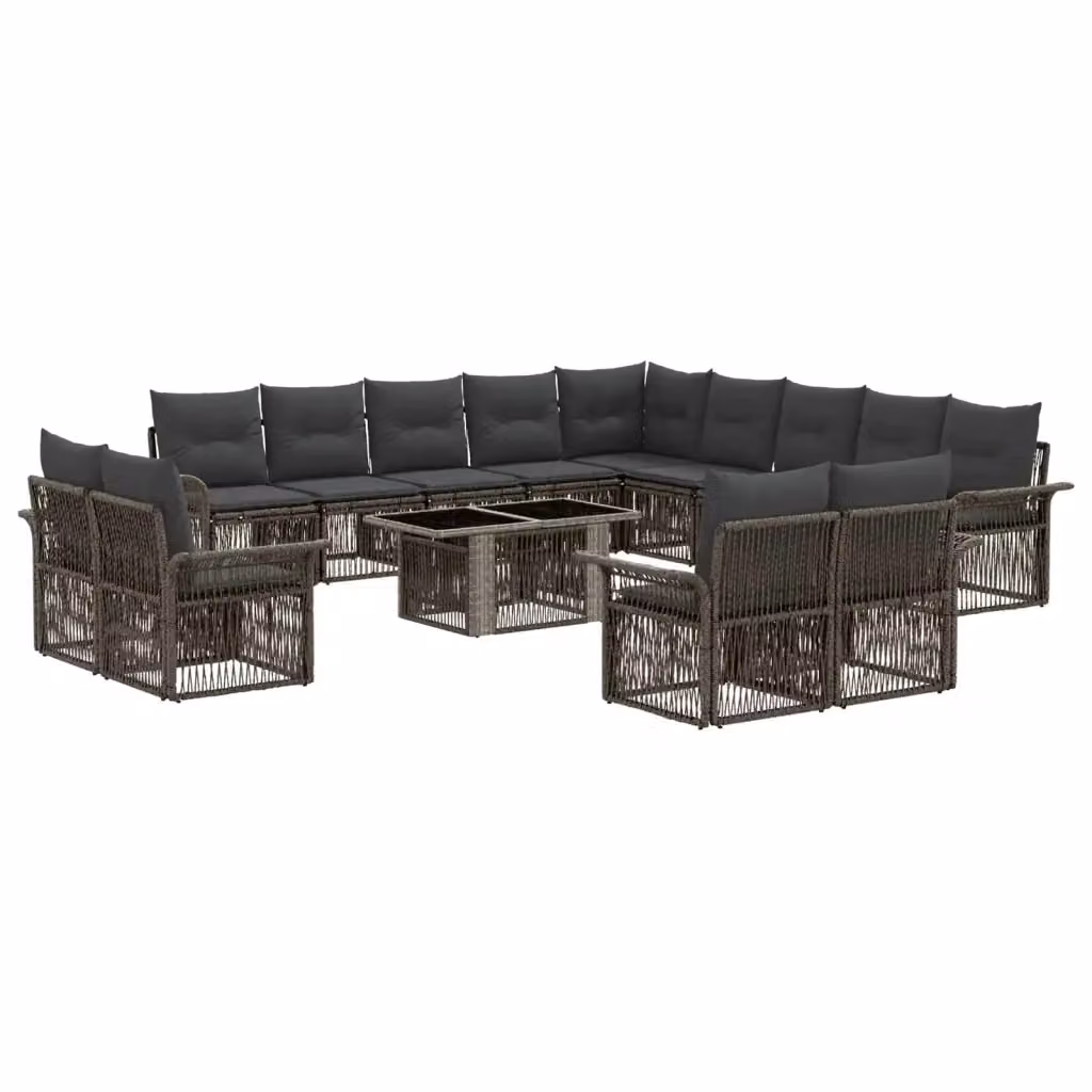 Set Divano da Giardino Moderno vidaXL in Polyrattan e Metallo, 14 Pezzi, Grigio – 2