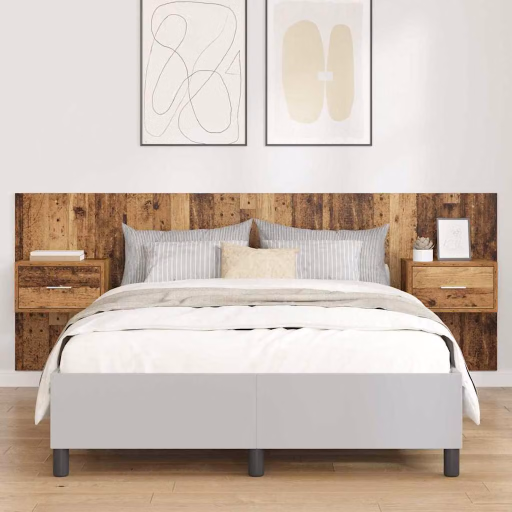 Set di 3 pezzi Testata con Comodini Integrati vidaXL in Legno Ingegnerizzato Marrone Moderno L: 217 cm, H: 80 cm, P: 32,5 cm