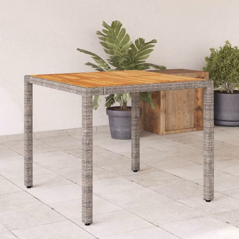 Maison Exclusive - Tavolo da giardino con piano in legno di acacia grigio 90x90x75 cm Poly Rattan
