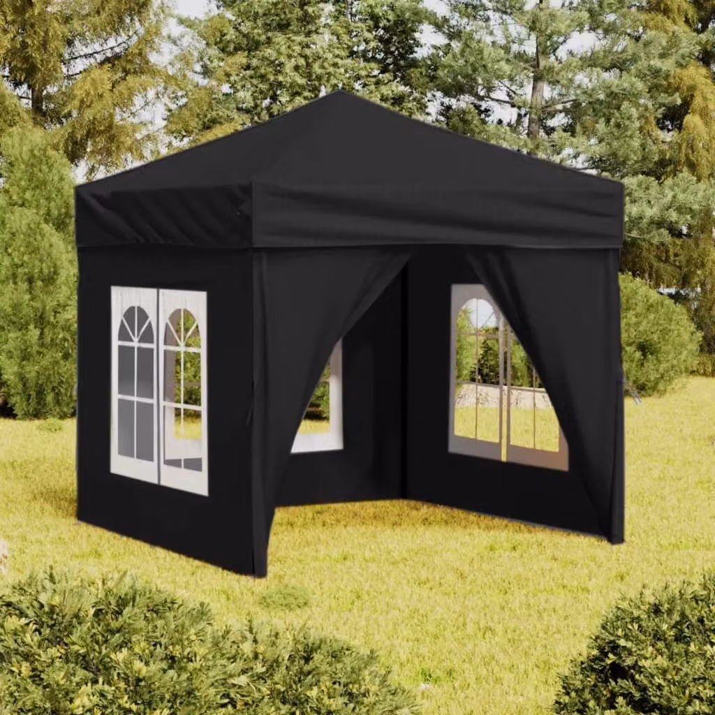 The Living Store Tenda per feste pieghevole con pareti laterali nera 2x2 m
