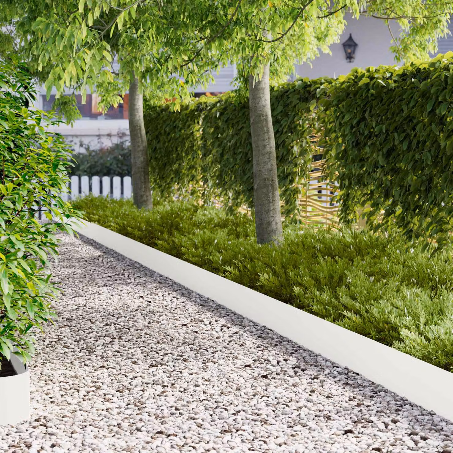Set di 30 bordure per prato vidaXL in acciaio bianco, L: 102 cm, H: 15 cm, P: 4 cm