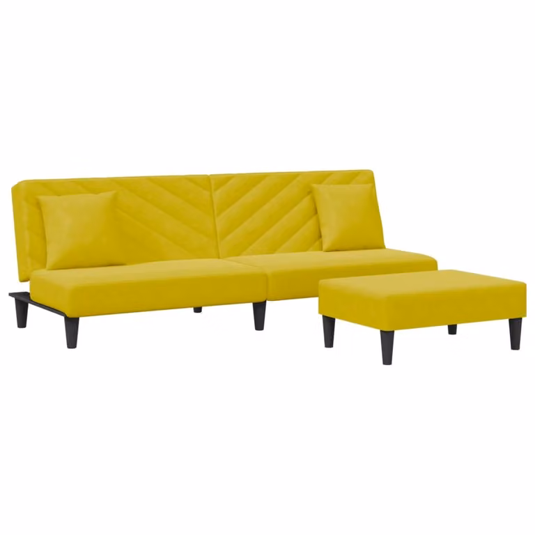 set divano 2 pezzi con cuscini in velluto giallo