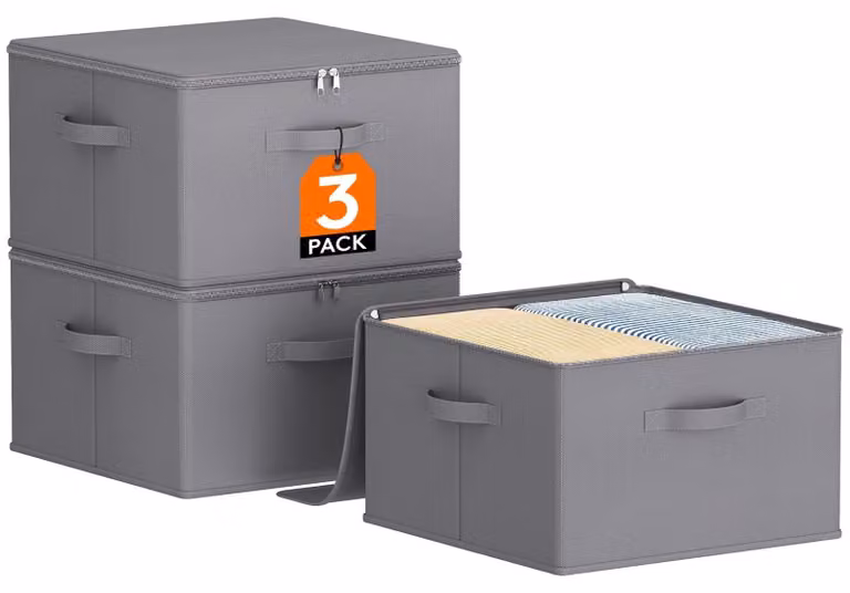 Set di 3 contenitori con coperchio per riporre vestiti e giocattoli