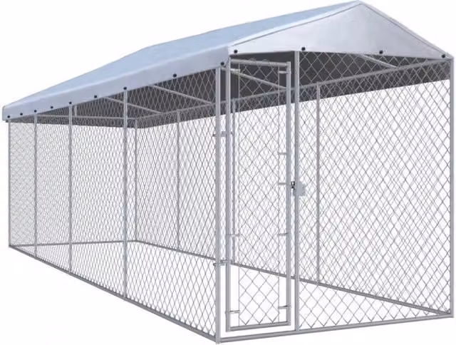 Recinto per cani da esterno Ezooza Setter Golden con tettoia in acciaio zincato e plastica L: 760 cm, P: 190 cm, H: 225 cm